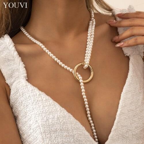 YOUVI Elegant Pearl Chains Necklaces for Women Wedding Fashion Adjustable Knot Pedant Necklace Cross Choker Charm Jewelry