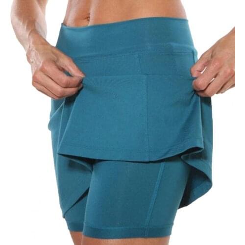 Mid Waist Fake Two Piece Shorts Skirt Solid Color Side Pockets Double-Layer Sport Women Fitness Shorts Skirt Sportwear Plus Size