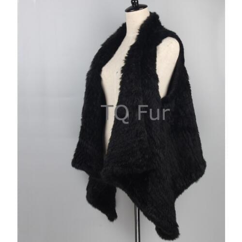VES003 Fashion Womens fur vest Irregular Collar Knitted Rabbit Fur Cardigan Coat Ladys Garments