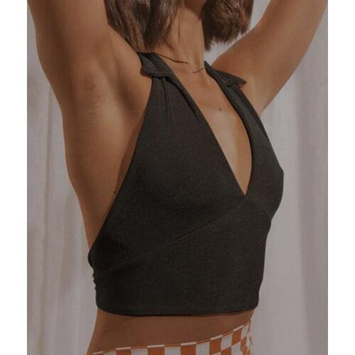 Jy21128v Collar Sleeveless Vest for Women 2021 Europe and America Cross Border Summer Sexy Backless Lace up Slim Fit Short Vest