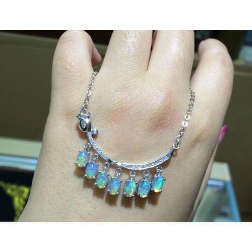 Natural Multicolor opal Elegant Tulip flowers necklace natural gemstone pendant necklace S925 silver women party girl jewelery