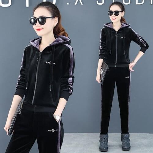 Winter Women Two piece set Tracksuits Plus Velvet Hoodies Sweatshirts Pants Running Set Fleece Sportswear Warm Thicken Clothing