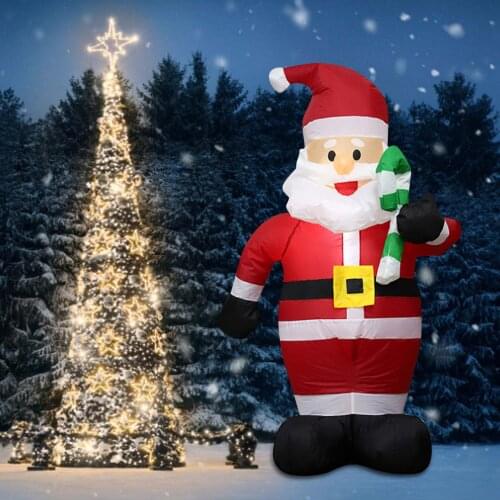 1.2m Inflatable Santa Claus Taking Candy Cane Airblown Santa Claus with Led Light for Christmas Yard Lawn Outdoor Decoration