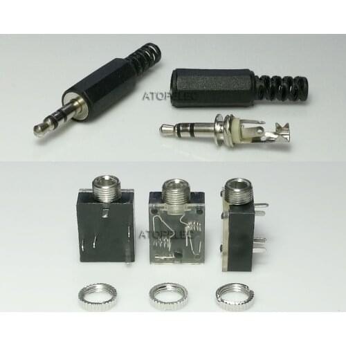 1 set 3.5mm Stereo Headphone 3pin Male Plug + 5pin Female Socket Jack with Nut PCB Panel Mount