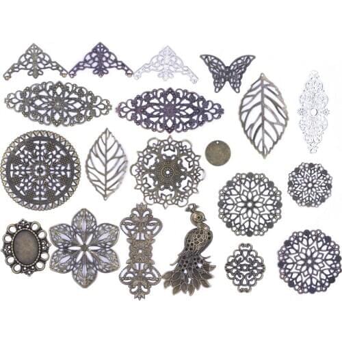 10Pcs Butterfly Filigree Flower Wraps Alloy Connectors Pendants For Sewing DIY Crafts Embellishments Stamping Accessories
