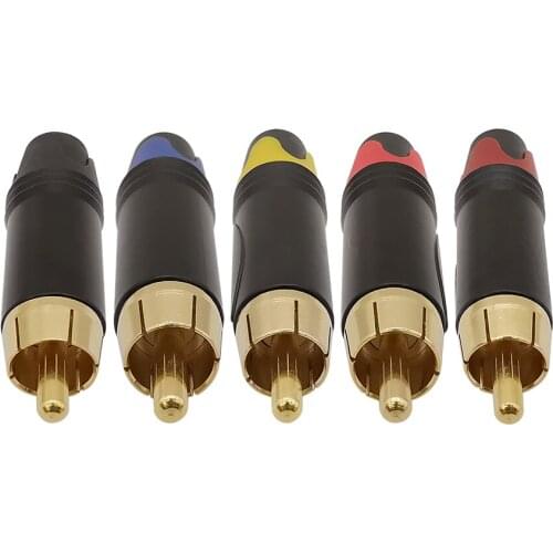 10Pcs Gold Plated RCA Male Plug Audio Speaker Soldering Plugs Wire Connector Adapter Support 4mm Audio Cable