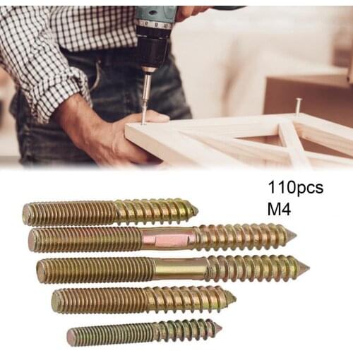 110Pcs Double End Screws Sharp Ends Sturdy Carbon Steel Self-tapping Hanger Bolt Kit for Furniture Sofa Appliances Wholesale