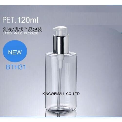 300pcs/lot 120ML Flat Shape Plastic Pet Silver Pump Bottles for Travel Portable Essence Lotion Cosmetics Bottle Makeup Tool