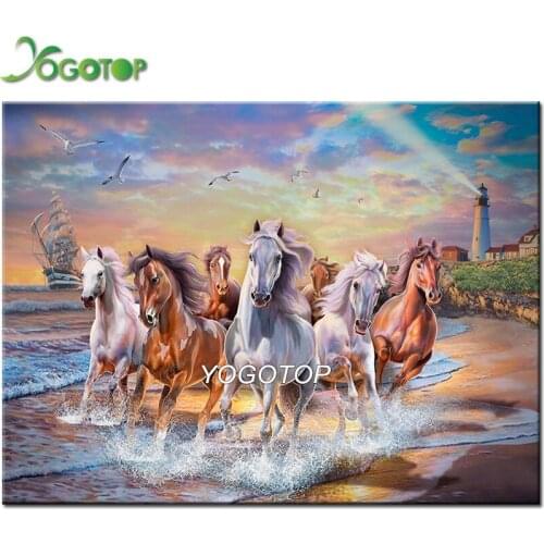 3D picture of rhinestones horse running by the sea mosaic full embroidery paint with diamonds painting sale crystal beads YY2958
