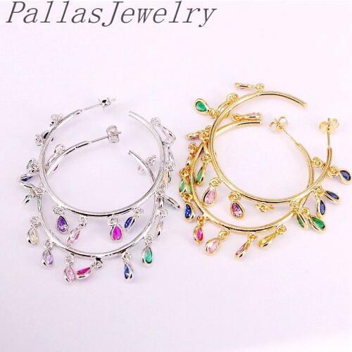 4Pair New Fashion Gold Color Multi Rainbow Fashion drop charms Micro Pave CZ Dangle Earrings Women Jewelry