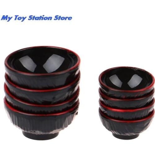 4Pcs 1:12 Dollhouse Miniature Plastic Black Bowls Doll House Kitchen Decoration