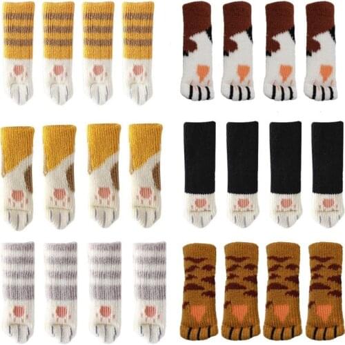 4pcs Cat Paw Furniture Socks Elastic Chair Leg Socks Knitted Furniture Table Feet Covers Non Slip Floor Protector Home Decor