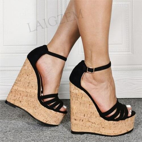 BERZIMER Women Platform Sandals Faux Suede Platform Wedges Sandalias Female Pumps Zapatos Mujer Shoes Woman Large Size 43 45 52