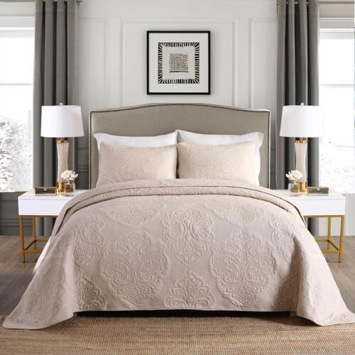 Beige Embroidery cotton Quilts 3pcs Set Quality WHOLESALE Handmade Bedspread Bedding kingSize Bedcover waterwash Quilting quilts