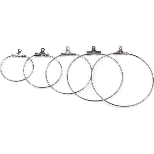 30pcs Stainless Steel Hypoallergenic 20 25 30 35 40mm Big Round Circle Loop Hoop Earrring Wire Findings for DIY Jewelry Making