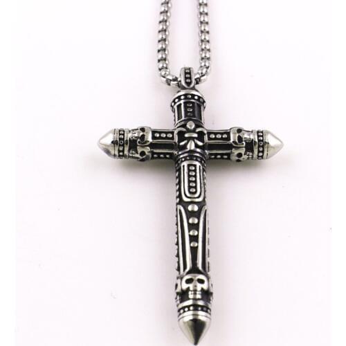 Pendant Necklace Cross Shape With Skull Skeleton And Ancient Pattern Punk Style Jewelry Fashion Box Chain Provide Dropshipping