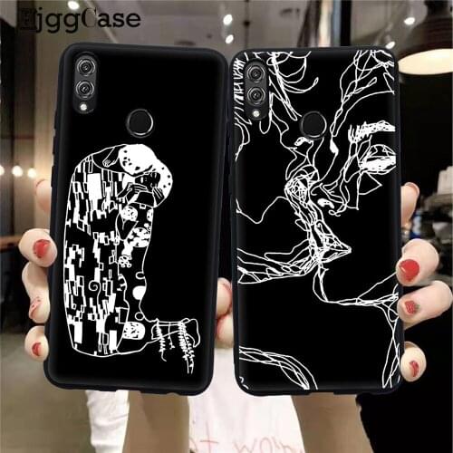 Funny Abstract Art Lines tract Kiss Black soft Phone Case For Huawei Honor 9 10 20 30 Plus Lite Pro 8X 8C 9X Fashion Girl Cover