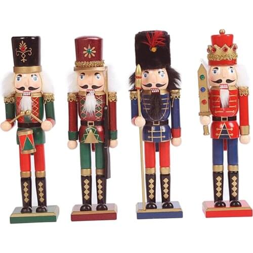 Wood Nutcracker Puppet Christmas Wooden Handmade Crafts Home Office Desktop Ornament Decoration Birthday Gift 4Pcs, 4 Type 30CM