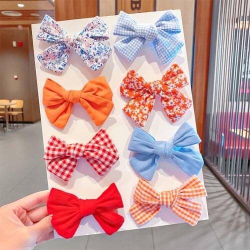 HigoodGirls case grain cloth art contracted children hair bowknot hairpin floral grid does not hurt hair clip headdress hairpin
