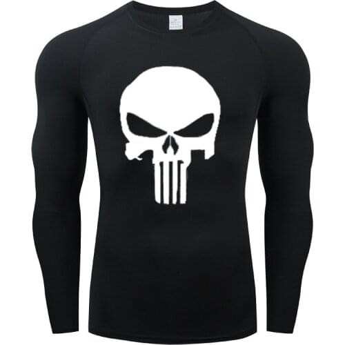 Men Skull Long Sleeve T shirt MMA Rashgard Running Jersey Compression Shirts Gym T-shirt Fitness Sport Underwear Shirt Men