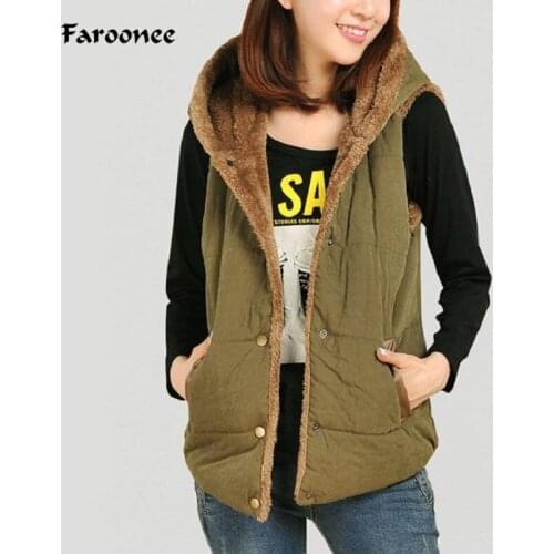 Faroonee Autumn Winter Womens Thicken Velvet Vest Patchwork Sleeveless Hooded Collar Casual Coat Colete Feminino Waistcoat