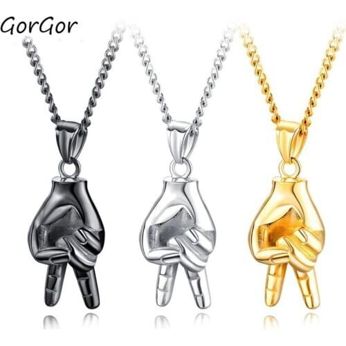 GorGor Necklace Men Titanium Steel Pattern Victory Sign Pendant Individuality Hip Hop Style Popular Accessories TX-1508
