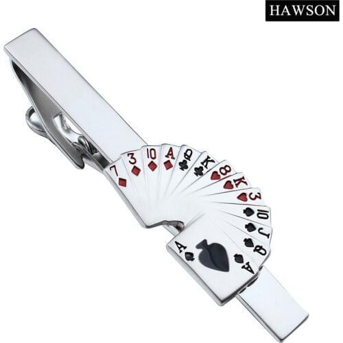 HAWSON Poker Tie Fashion Wedding Tie Clips with Box Pearl Sand Neck Tie Pin for Men
