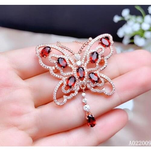 KJJEAXCMY fine jewelry 925 Sterling Silver inlaid natural garnet lovely two wear girl new Pendant Necklace support test