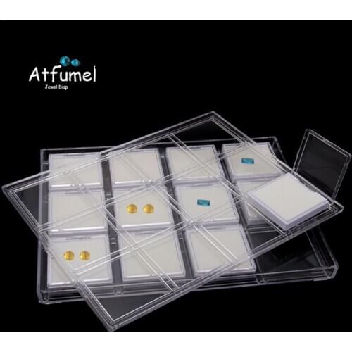 12Pcs 6cm Gemstones Diamonds Display Box with Clear Case Loose Diamond Jewelry Display Holder Clear Cover Gem Storage Stone Box