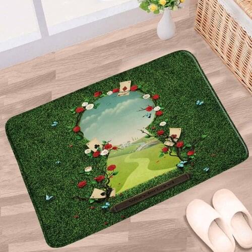 Doormat Green Plants Flower Bathroom Mats Leaves Forest Waterfall Scenery Non-Slip Rug Flannel Bath Kitchen Doorway Aisle Carpet
