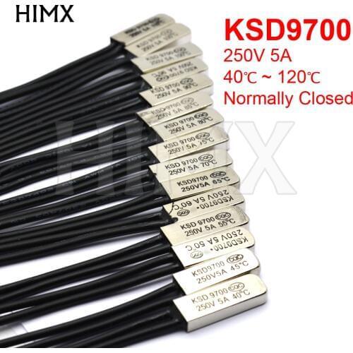 KSD9700 5A250V 40~120 Degree Celsius (N.C.) Normally Closed Bimetal Disc Temperature Switch Thermostat Thermal Protector Bracket