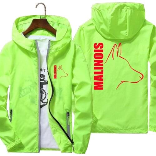Silly Dog Belgian Malinois Mens Casual Zipper Windbreaker Pilot Coat Thin Windbreaker Bomber Hooded Jacket Male Outwear S-7XL