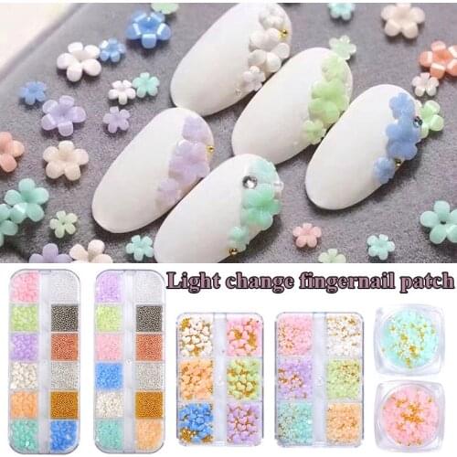 Nail Polish Decals Mixed Steel Balls Small Flower Nail Art Manicure Stickers 3d Mixed Size White Rhinestones Diy Accessories