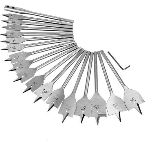 New arrival 19Pcs 11-38mm Spade Drill Bit Set with Extended Rod High Speed Steel Wood Drill Bit Set for Woodworking