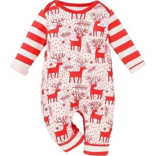 Autumn Baby Girl Christmas Pattern Rompers Newborn Striped Long-sleeved Trousers Jumpsuit 0-12M New Arrival Ins