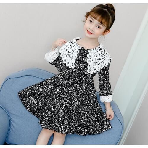 Princess Girls Dresses Autumn New Long Sleeve Lace Collar Dot Print Kids Dresses Cute Party Baby Girls Clothes Vestidos