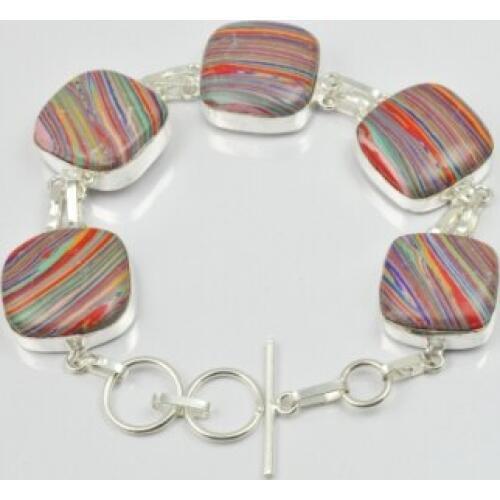 Rainbow Calsilica Bracelet Silver Overlay over Copper , 24 cm, B2095