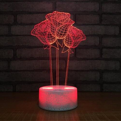 Romantic Colorful Rose USB LED 3d Night Light Remote Control Table Lamp Bedroom Wedding Party Decoration Lovers Birthday Gift