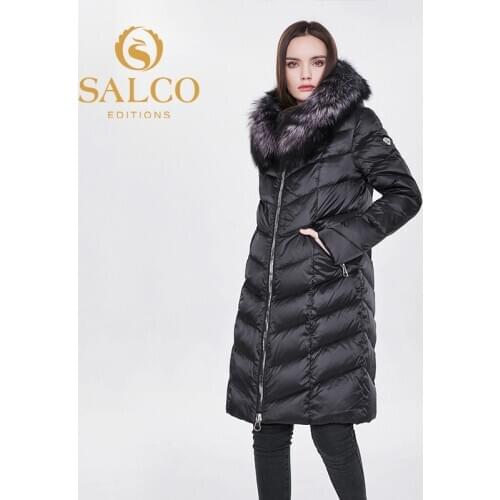 SALCO 2020 the latest best-selling natural animal fur 90% down long jacket, warm jacket
