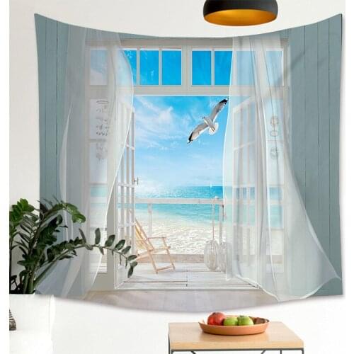 Nordic sea view window tapestry aesthetic 3d print living room bedroom home decor art wall hanging boho mural Modern simplicity