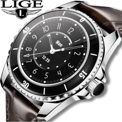 LIGE New Business Men Watches Heart Rate Blood Pressure Body Temperature Monitor Sport Waterproof Man Smartwatch For Android IOS