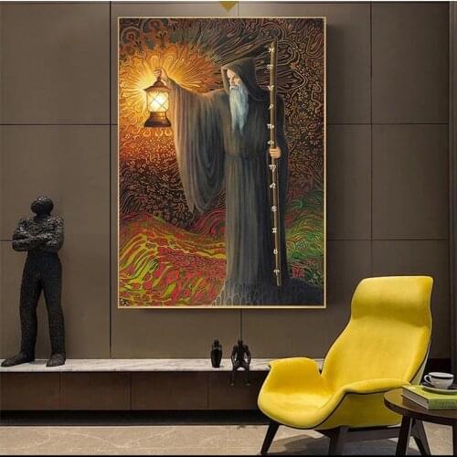 Surrealism Holy Lamp Shines Quartet Dark Space Canvas Painting Poster and Prints Wall Art Pictures for Living Room Home Decor