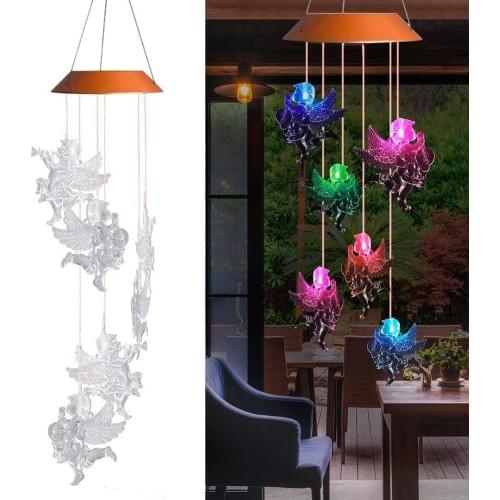 LED Solar Angel Doll Wind Chime Yard Garden Home Room Decoration Wall Hanging Bells Lighting Dream Catcher Wind Chimes