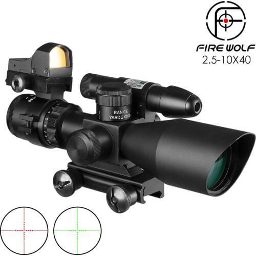 2.5-10x40 Tactical Rifle Scope Green Laser illuminated Airsoft Riflescope Sight+Holographic Red Dot Sight Combination Suit
