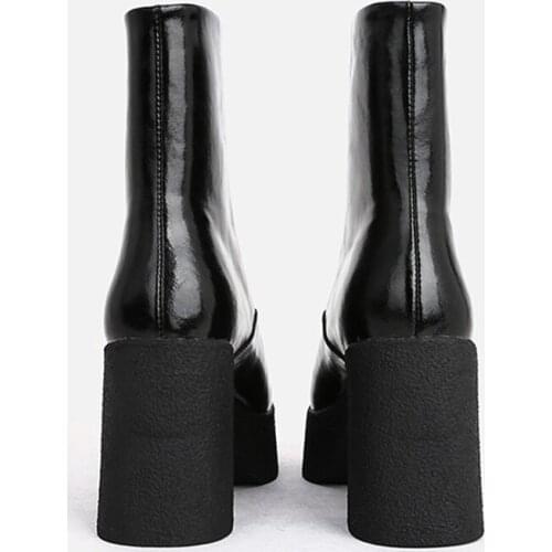 MUMANI Woman‘s Modern Boots Platform Super High Heel 9CM Concise Thin Square Toe ZIP Martin Square Heel Stretch ANKLE Boots