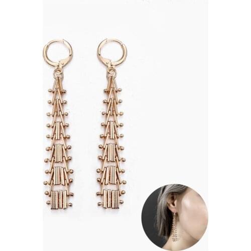 585 Rose Gold Earrings For Women Geometric Spicate Chain Strand Huggie Womens Fashion Wedding Jewelry Gifts Earrings LGE270A