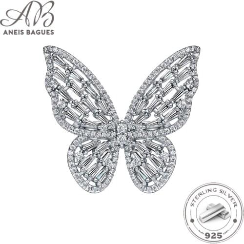 Aneis Bagues Solid 925 Sterling Silver Hyperbole Butterfly Design High Carbon Diamond Rings Wholesale Wedding Enagement Ring