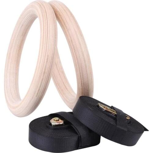 1 Pair Birch Wood Gymnastic Rings Pull Up GYM Ring for Home Fitness Strength Training