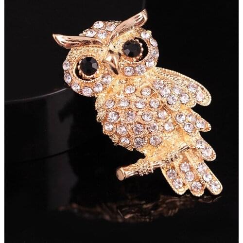 1pc Fashion Owl Shiny Crystal Inlay Lady Jewelry Rhinestone Brooches