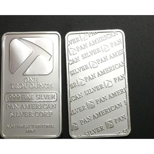 50 pcs Non magnetic Pan American Hammer bullion bar 1 OZ silver plated ingot badge 50 mm x 28 mm collectible decoration bars